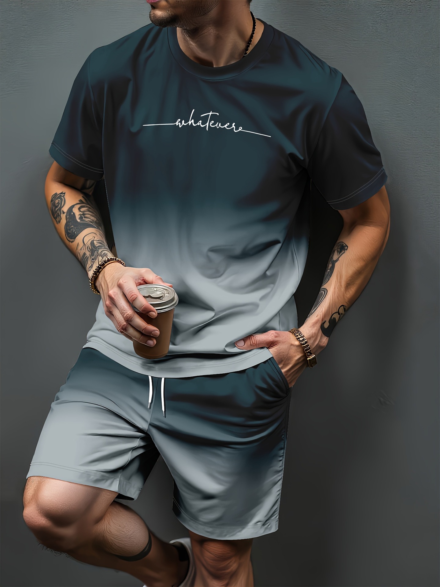 Summer Clothing For Petite Women - Farbverlauf Buchstabenmuster 3D-Druck Trainingsanzüge Herren Damen