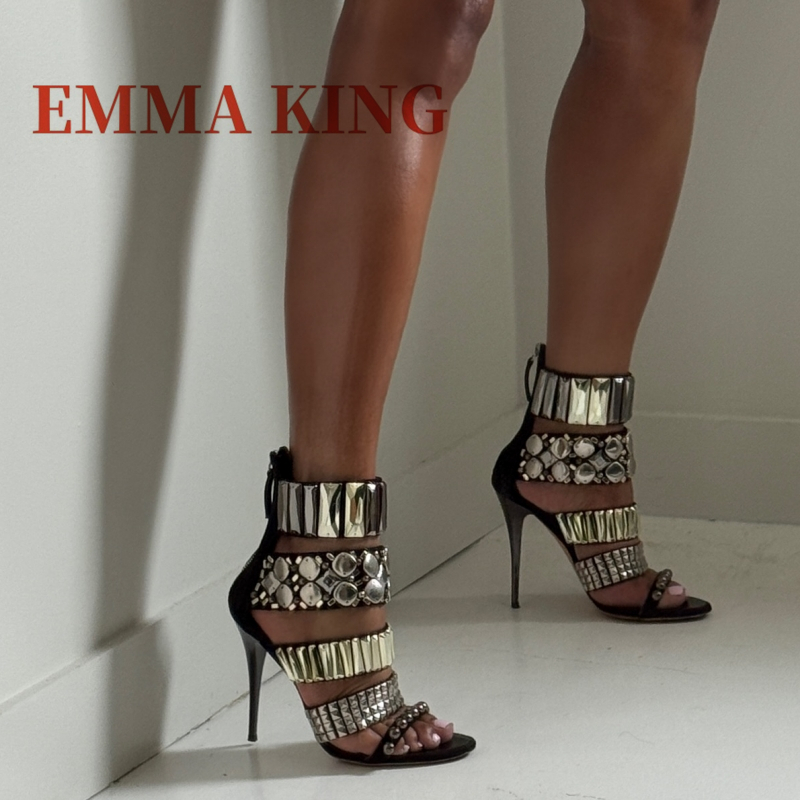 Summer Clothing For Petite Women - Schwarz verzierte Knöchelriemensandalen für den Sommer,