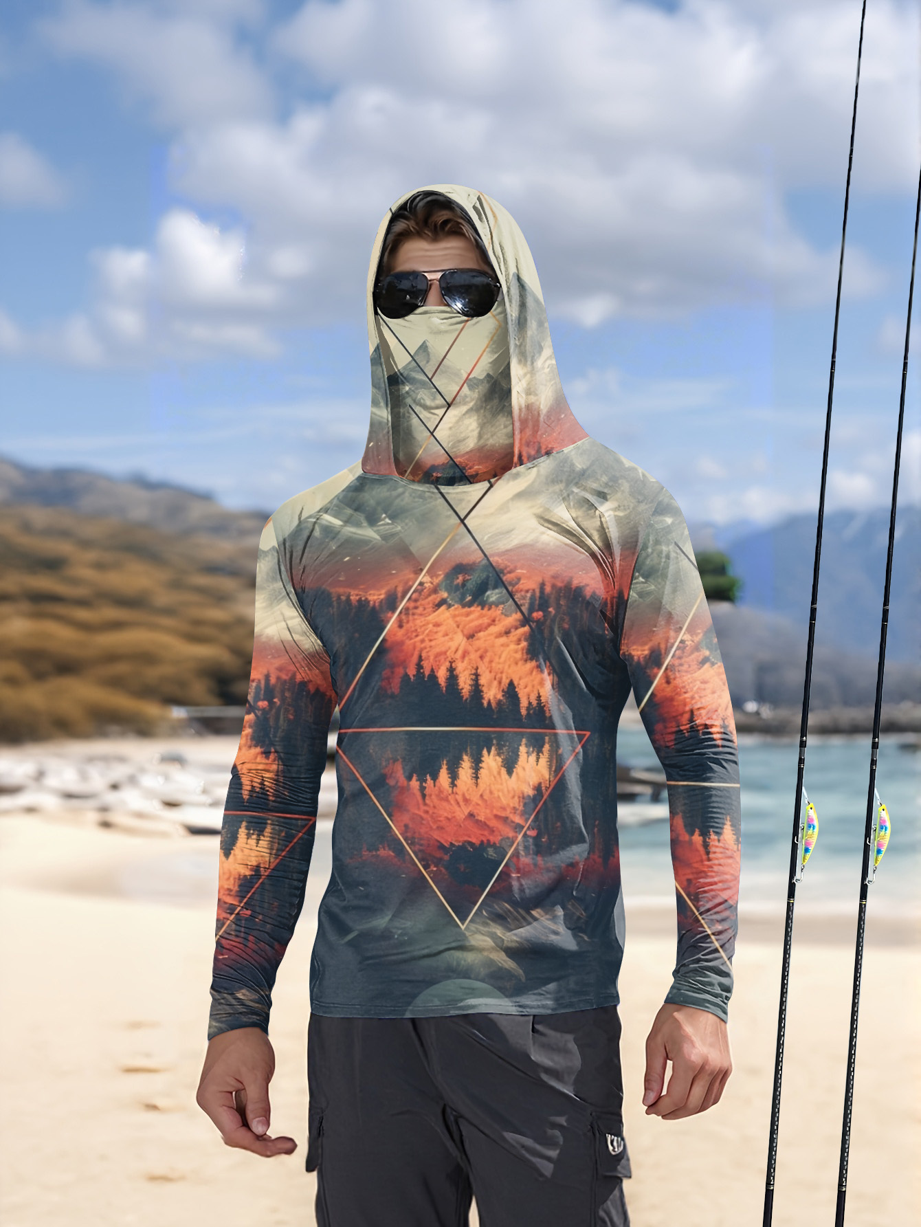 Summer Clothing Trend - Outdoor-Anglerhoodie für Herren mit integrierter Gesichtsmaske,