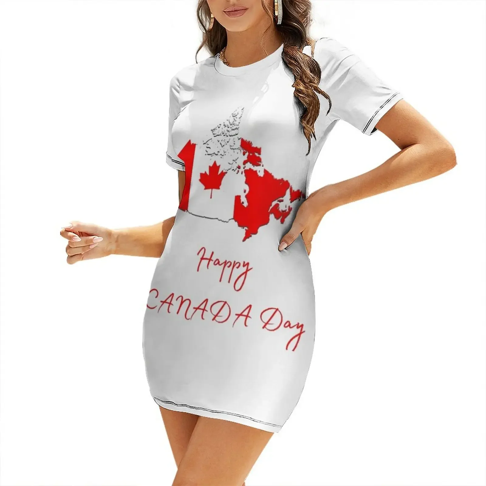 Summer Clothing Women Canada - Happy Canada Day Kurzarmkleid, Abendkleid für