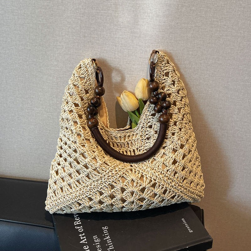 Beach Bag Straw - Strandurlaubsstil Große Kapazität Strohgewebte Schultertasche Damen
