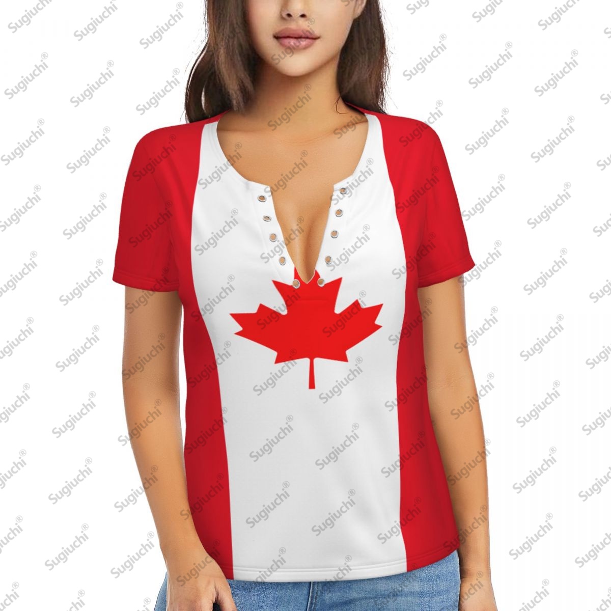 Summer Clothing Women Canada - 2025 Kanada Flagge Sexy Tiefem V-ausschnitt