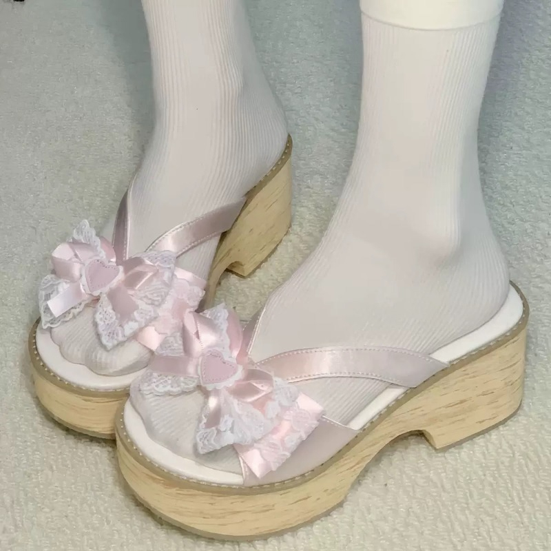 Summer Clothing For Petite Women - Süße Schleifen-Holzmaserung Plateau-Slipper für Damen –