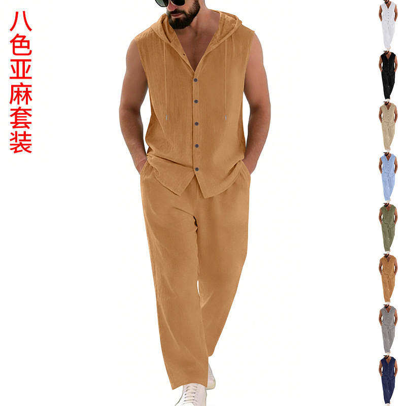 Summer Clothing Mens - Herren-Freizeitanzug aus Leinen mit Kapuzenpullover und