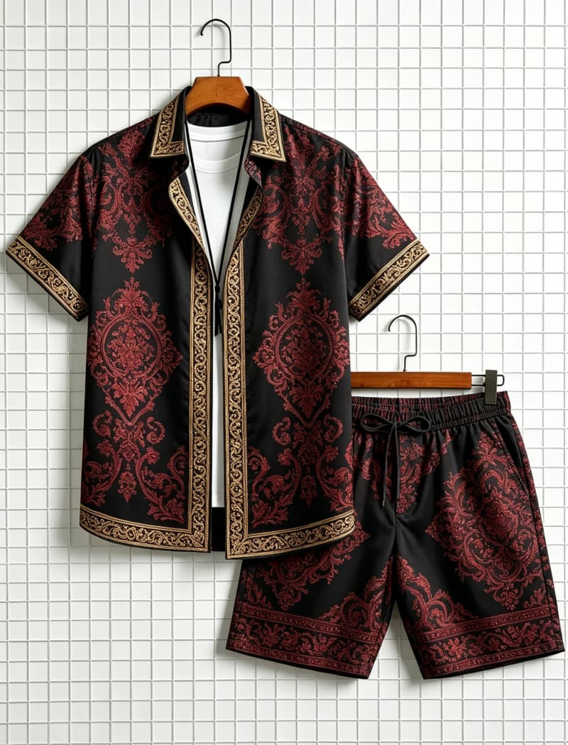 Summer Clothing Trend - Herren-Set mit ethnisch bedrucktem Kurzarmhemd und