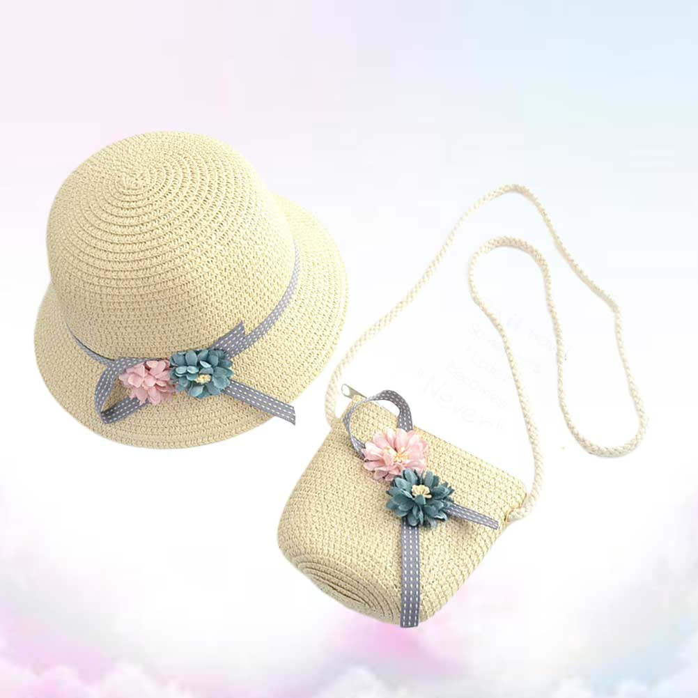 Beach Bag Straw - 1 Set Mädchen Strohhut und Tasche